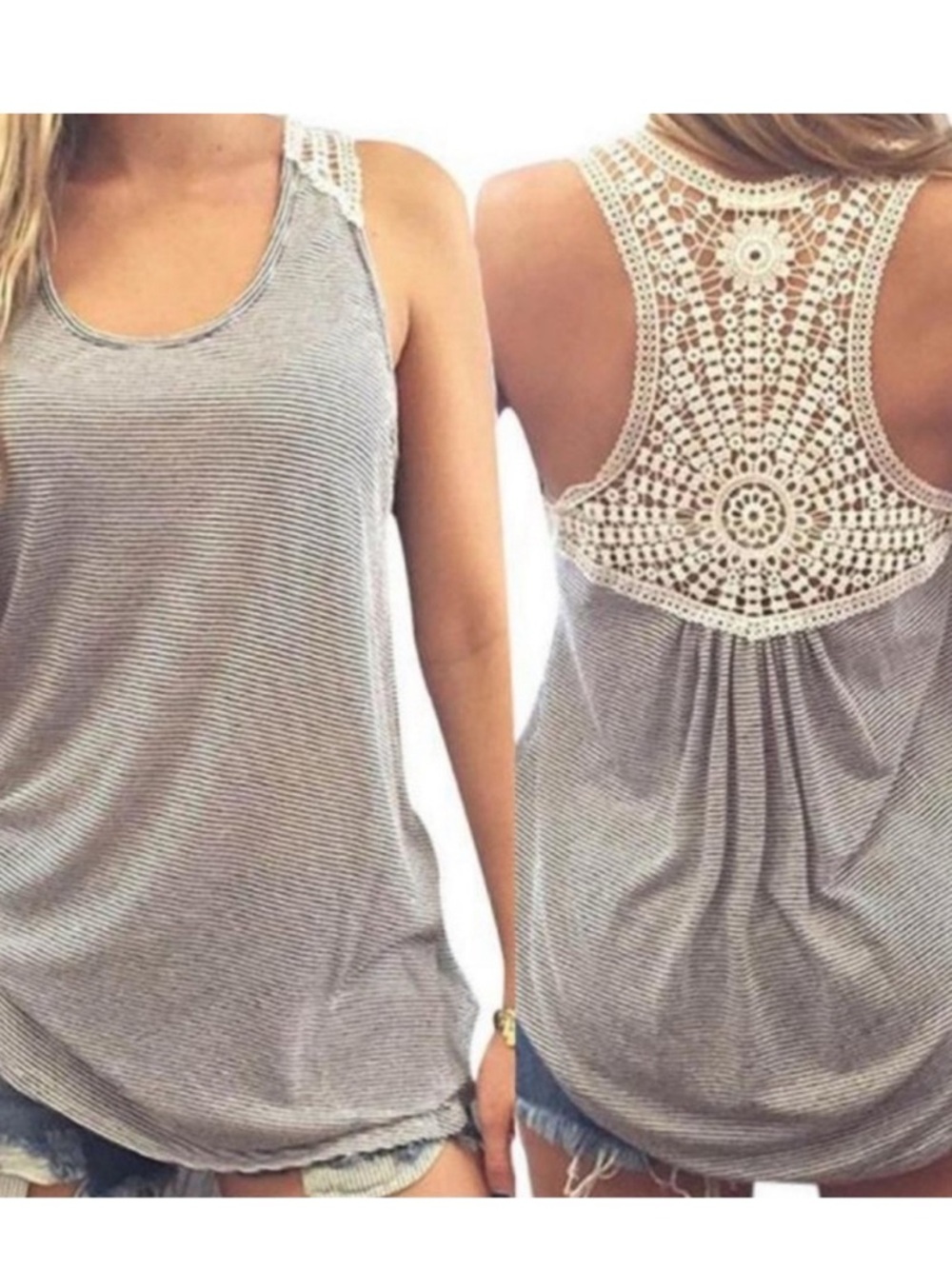 Lace Racer Back Tank Top - Picture 2 of 4